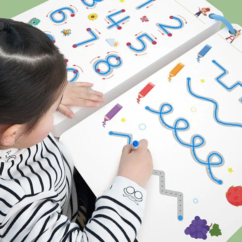 Reusable Erasable Drawing & Dot-to-Dot Practice Book Set – Multi‑Stage Stroke & Point Books with Pens and Eraser