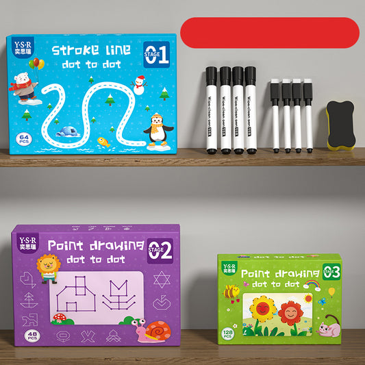 Reusable Erasable Drawing & Dot-to-Dot Practice Book Set – Multi‑Stage Stroke & Point Books with Pens and Eraser